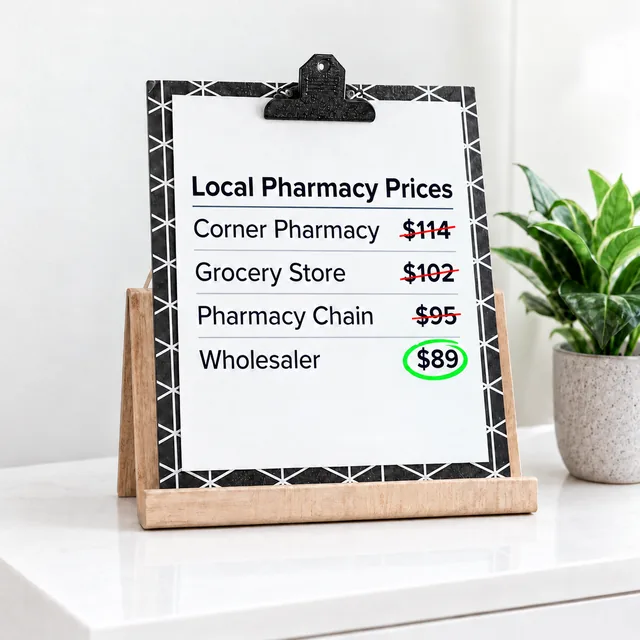 Pharmacy price list on a clipboard