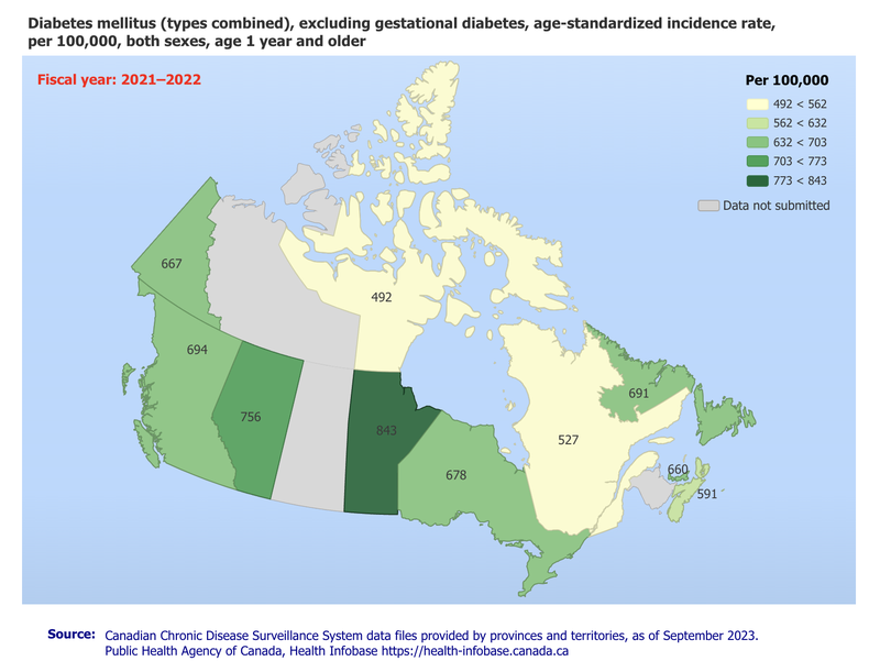 Diabetes Canada by Geograph 2000-2022