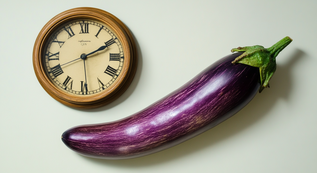 mikel31213_a_long_skinny_eggplant_next_to_a_clock_--ar_32_--v_52f6fab8-2655-44ac-8d55-c178feb940d8_3